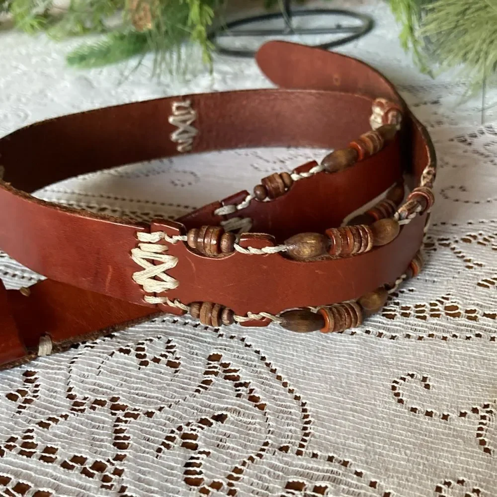 Omega Boho Rustic Embellished Genuine Leather Belt Size L